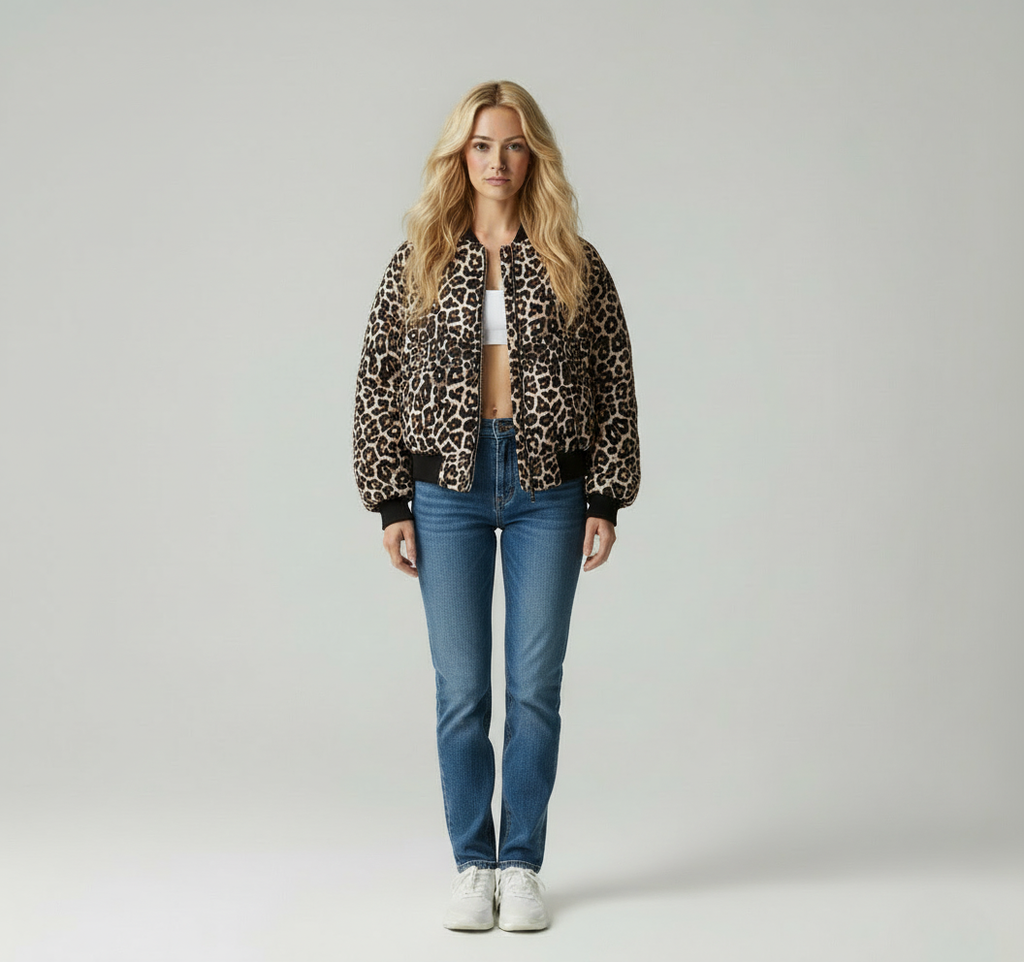 Ophelia - Dames Luipaardprint Bomberjack