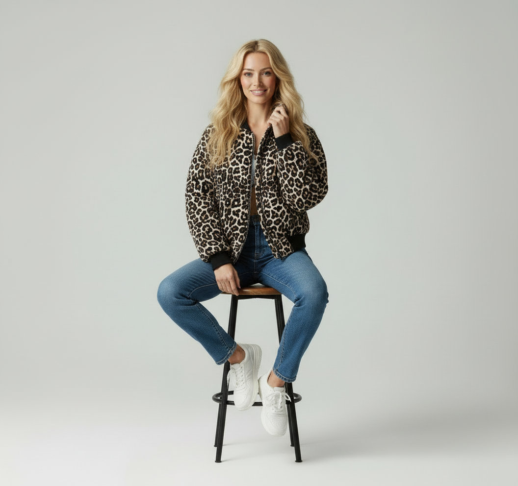 Ophelia - Dames Luipaardprint Bomberjack