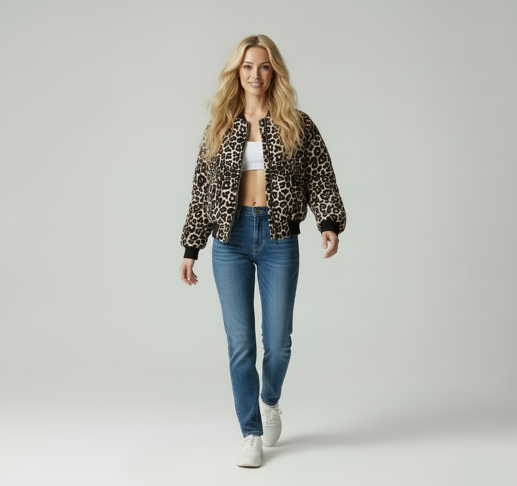 Ophelia - Dames Luipaardprint Bomberjack