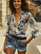 Julienne - Vrouwen Transparante Bloemenprint Blouse