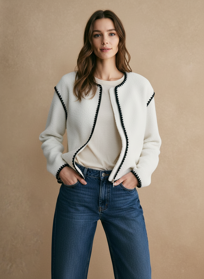 Shanon - Dames Jas met Geschulpte Zwarte Rand