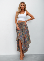 Clarisa - Dames Bohemian Paisley Print met Asymmetrische Zoom Maxi Rok