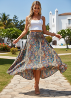 Clarisa - Dames Bohemian Paisley Print met Asymmetrische Zoom Maxi Rok