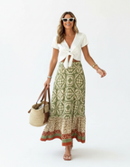 Terra - Dames Gelaagd met Ruches & Geometrische Print Maxirok