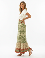 Terra - Dames Gelaagd met Ruches & Geometrische Print Maxirok