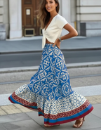 Terra - Dames Gelaagd met Ruches & Geometrische Print Maxirok