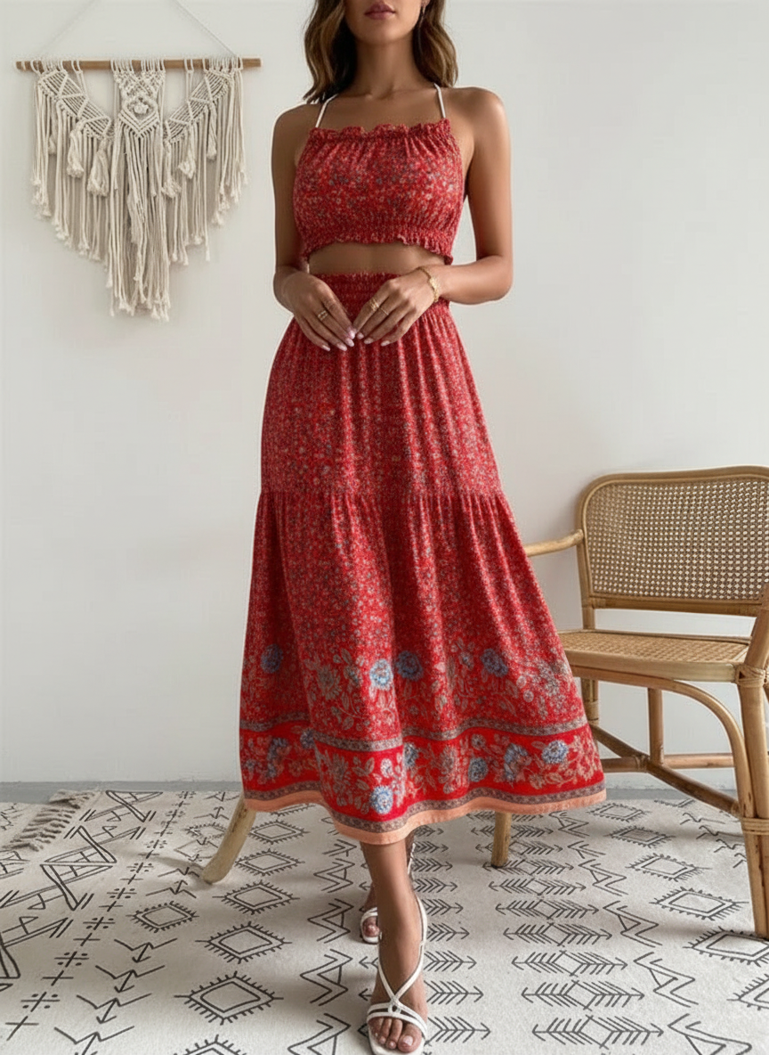 Johnna - Dames Maxi Rok met Gelaagd Ontwerp en Kwastjes Trekkoord Taille