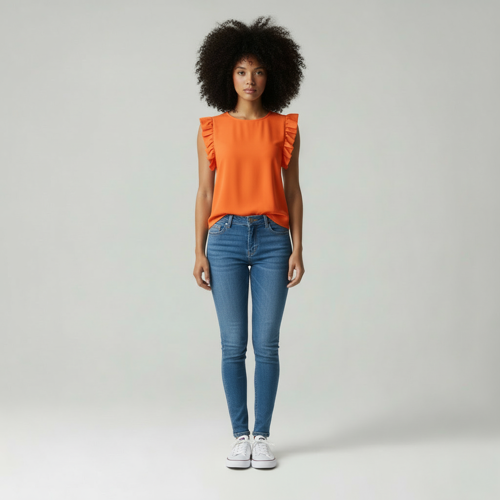 Ashia - Dames Top met Ruffled Cap Mouwen