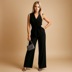 Milly - Dames Jumpsuit met Sjaalkraag en Strikceintuur Detail