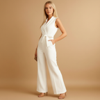 Milly - Dames Jumpsuit met Sjaalkraag en Strikceintuur Detail