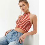 Tamatha - Dames Halternek en chevron streep Croptop