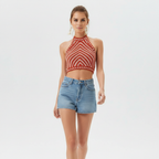 Tamatha - Dames Halternek en chevron streep Croptop
