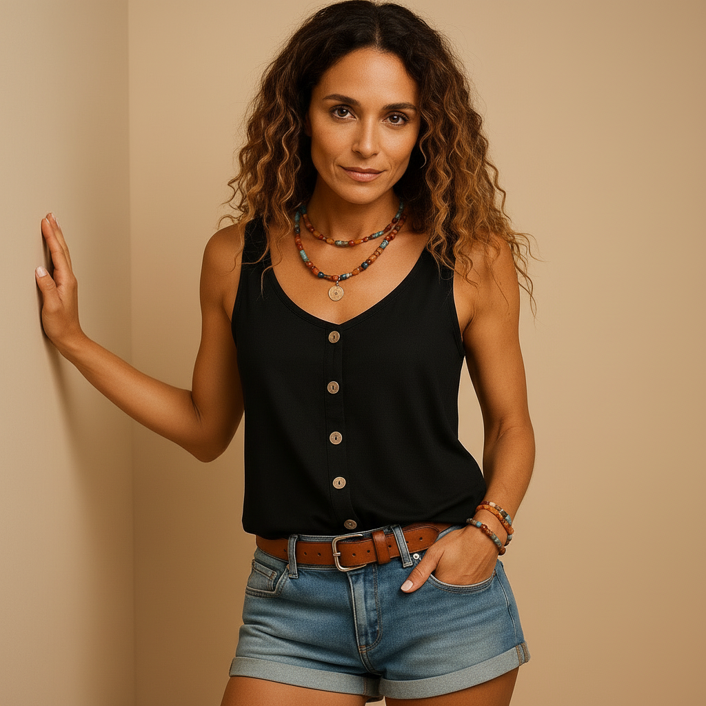 Mardell - Dames Mouwloze Top met Houtlook Knopen