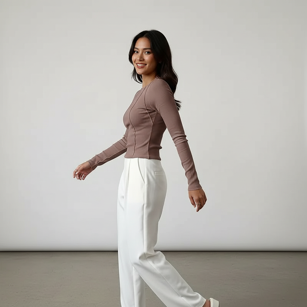 Elinore - Dames Top met Unieke Naaddetails en Lange Mouwen