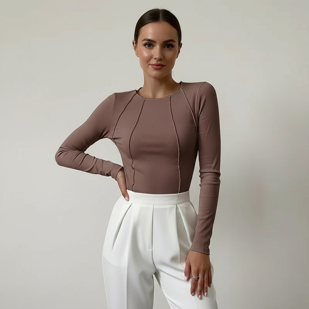 Elinore - Dames Top met Unieke Naaddetails en Lange Mouwen