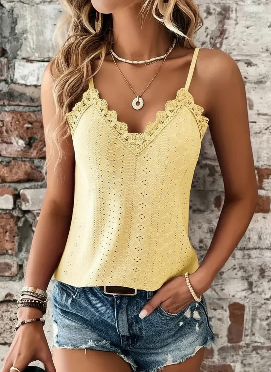 Erynn - Dames Cami Top met Kanten Afwerking & Broderie Stof