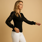 Brandie - Dames Elegante V-hals met geplooide zijde Blouse