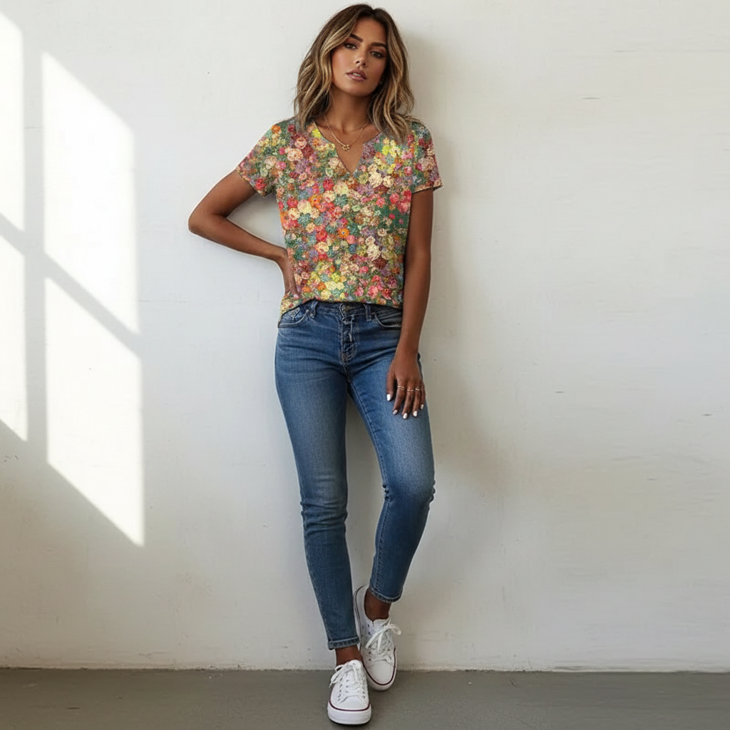 Kristen - Dames All-over bloemenprint T-Shirt