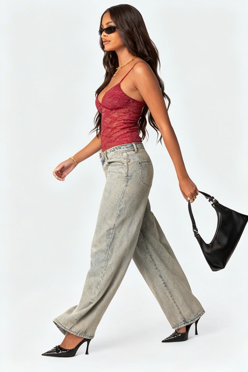 Jala - Dames Kanten Overlay Cami Top met Strikdetail
