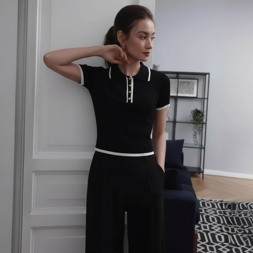 Juan - Dames Gebreide Polo met Contrasterende Afwerking