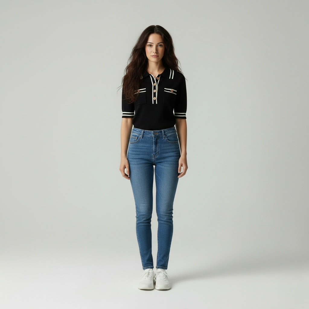 Jesica - Dames Poloshirt met Contrast Details