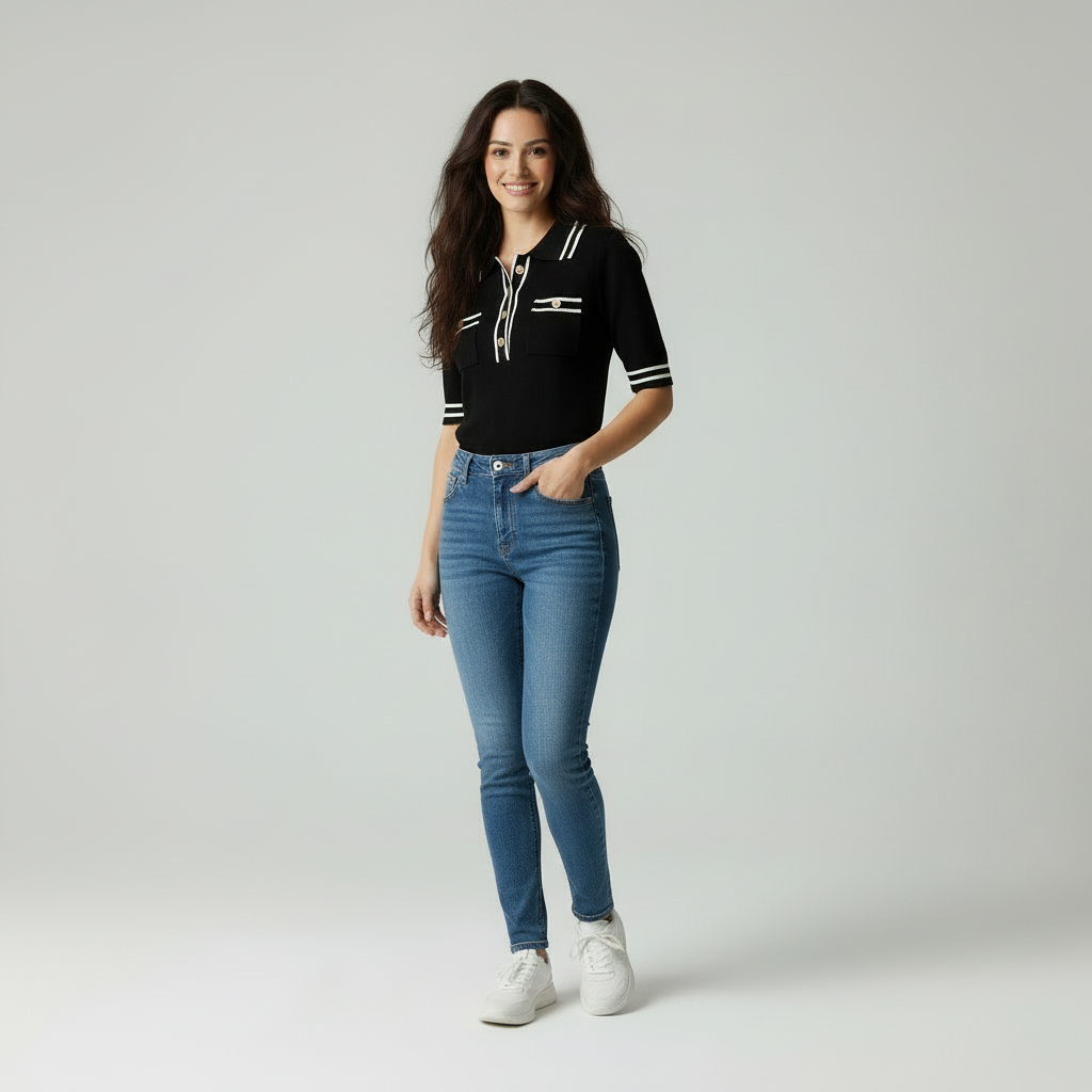 Jesica - Dames Poloshirt met Contrast Details