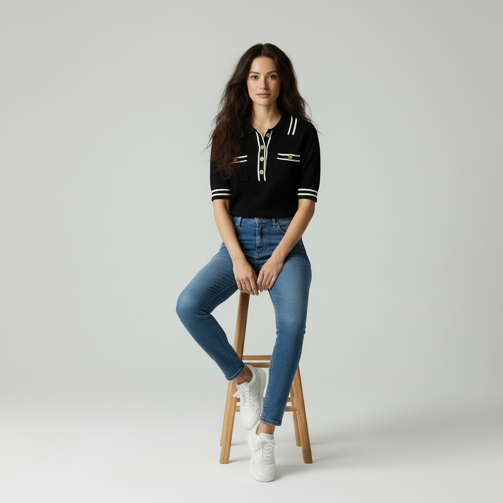 Jesica - Dames Poloshirt met Contrast Details