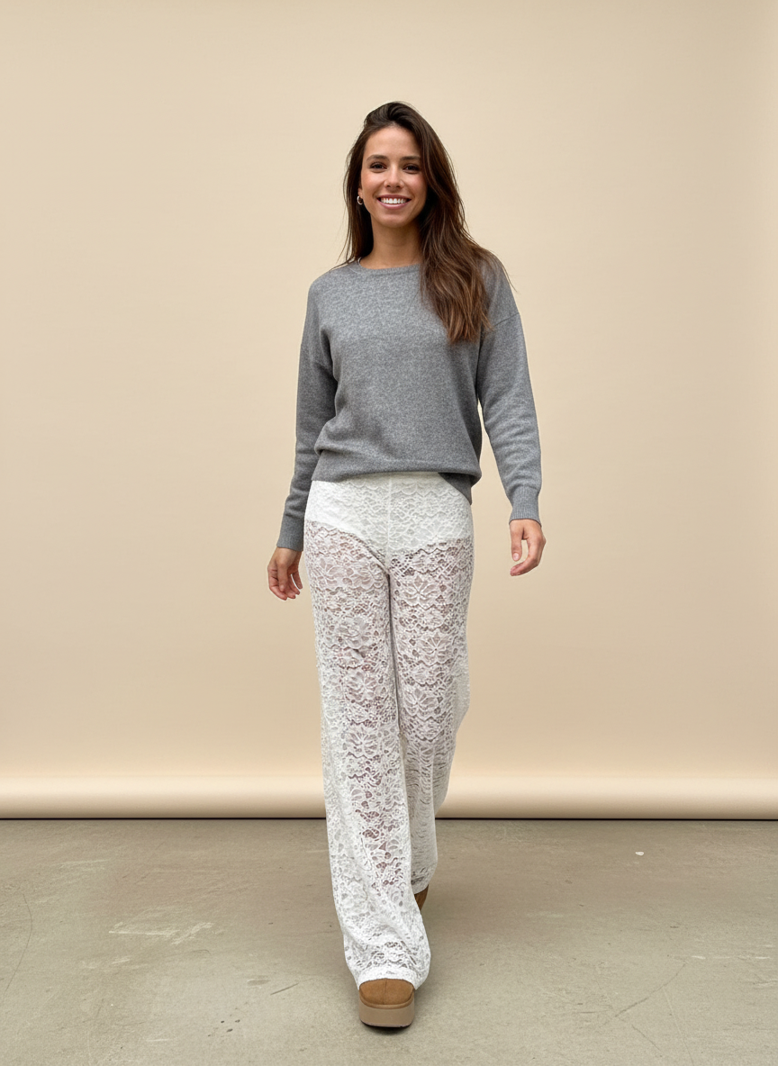 Rina - Modieuze Dames Transparante Bloemenkant Overlay Broek