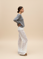 Rina - Modieuze Dames Transparante Bloemenkant Overlay Broek