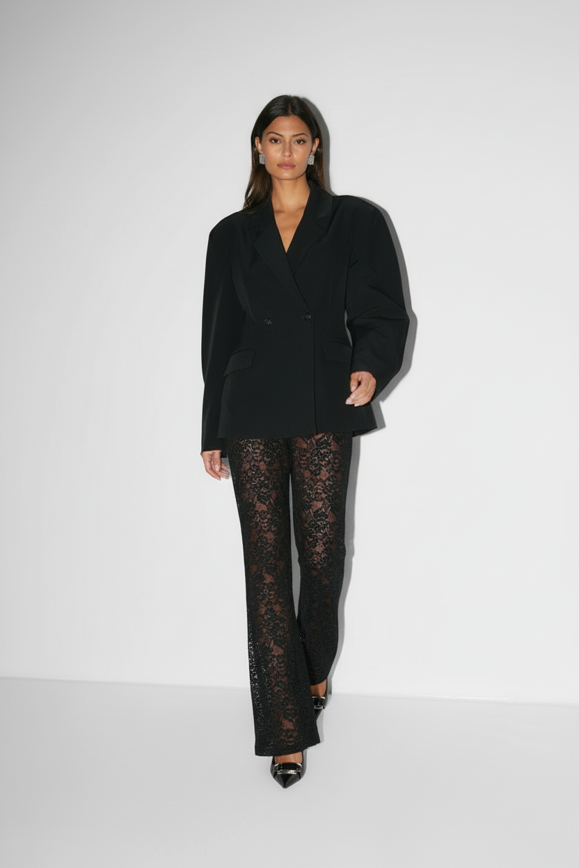 Rina - Modieuze Dames Transparante Bloemenkant Overlay Broek