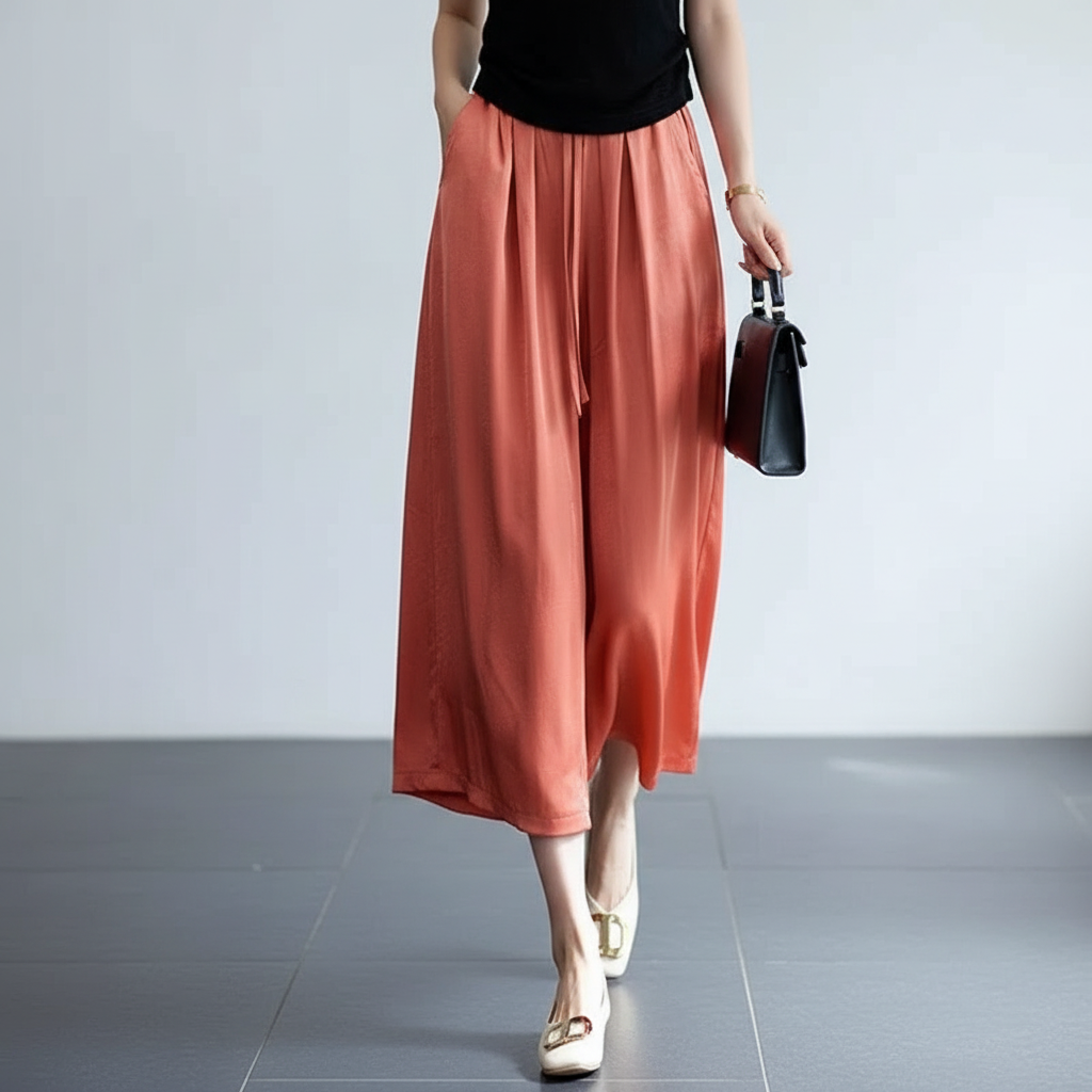 Faith - Vrouwen Wijde Pijpen Culotte Broek met Satijnachtige Glans