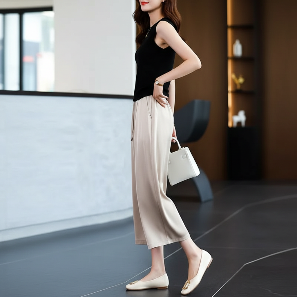 Faith - Vrouwen Wijde Pijpen Culotte Broek met Satijnachtige Glans