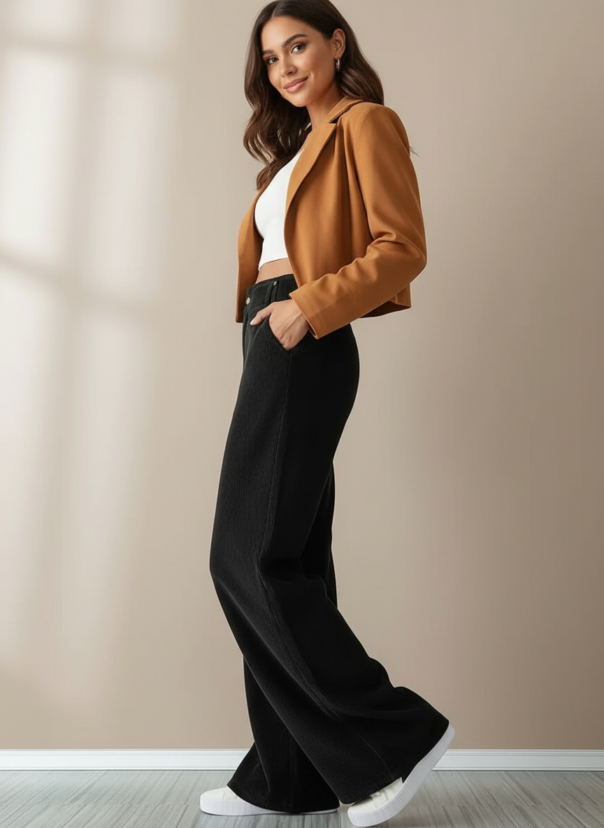 Corinne - Dames Corduroy Broek met Wijde Pijpen