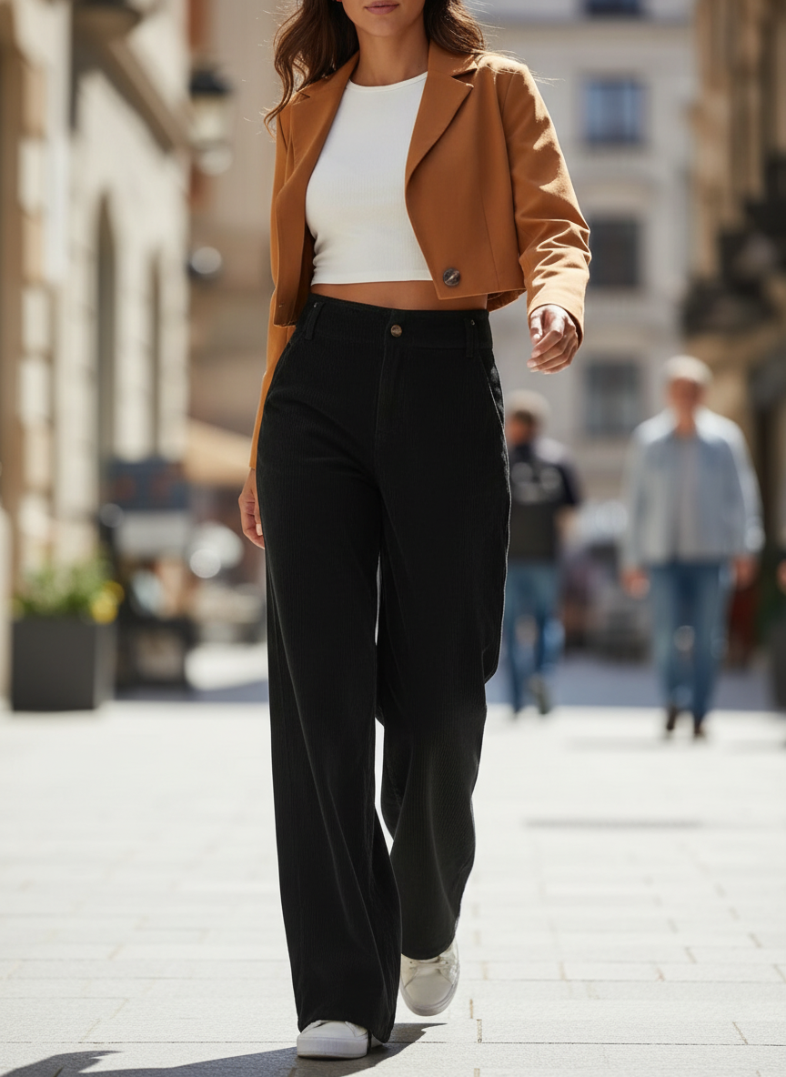 Corinne - Dames Corduroy Broek met Wijde Pijpen