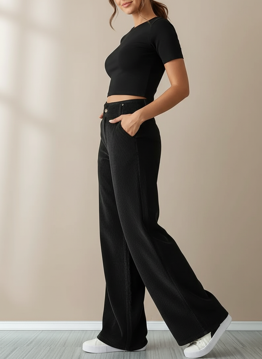 Corinne - Dames Corduroy Broek met Wijde Pijpen