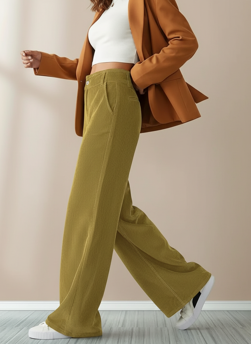 Corinne - Dames Corduroy Broek met Wijde Pijpen