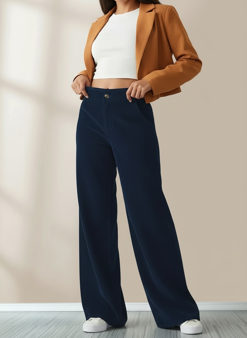 Corinne - Dames Corduroy Broek met Wijde Pijpen