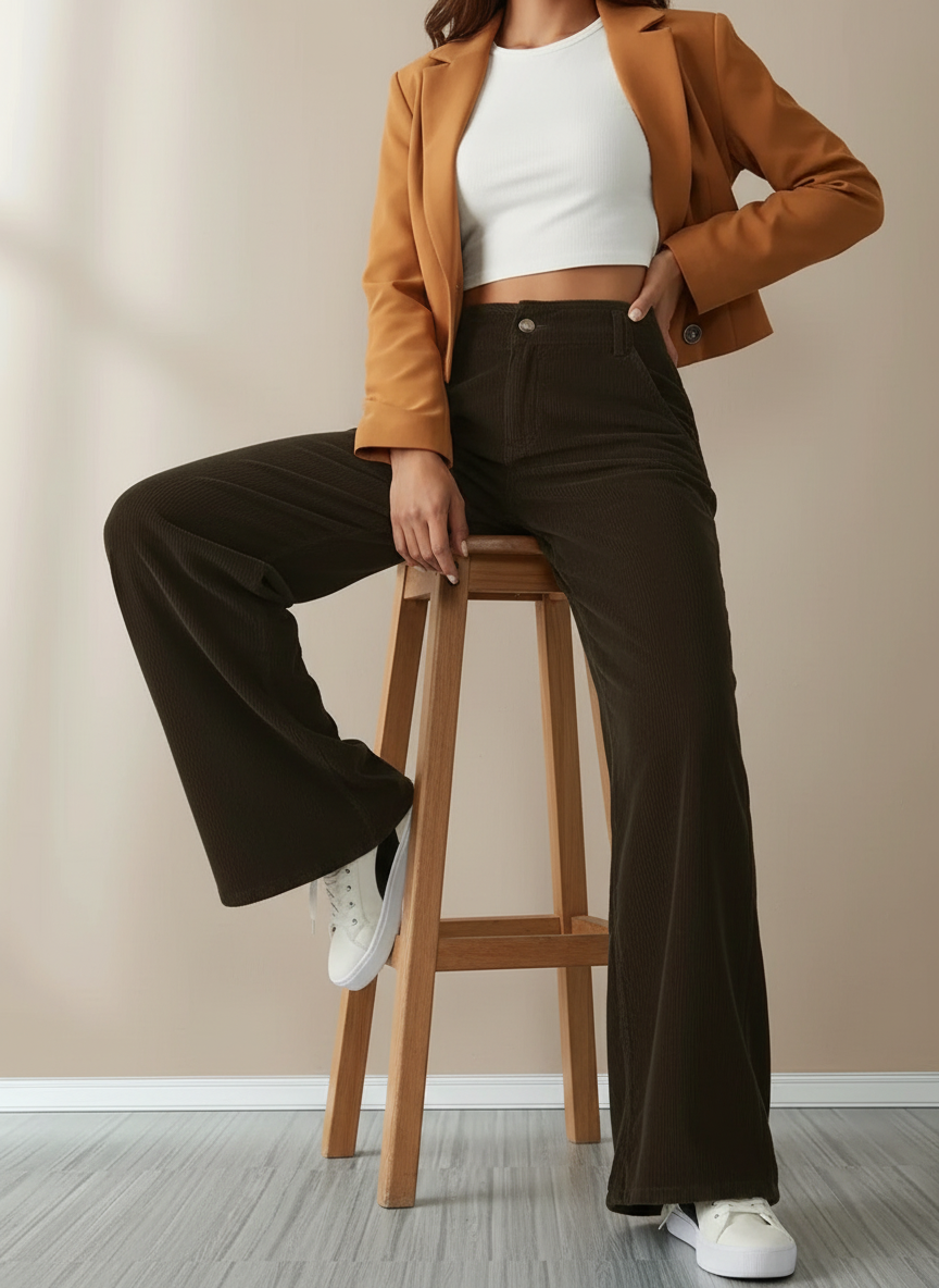 Corinne - Dames Corduroy Broek met Wijde Pijpen