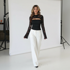Marilyn - Stijlbewuste Vrouwen Kanten Klokmouwen met Uitsnijding Bolero Top