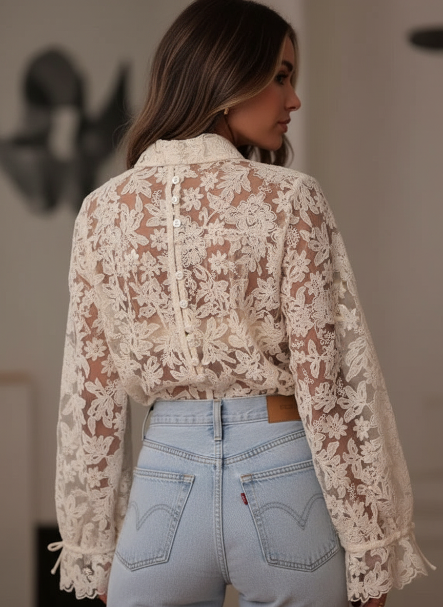 V-hals bloemenkant | Blouse | Dames | Seraphina