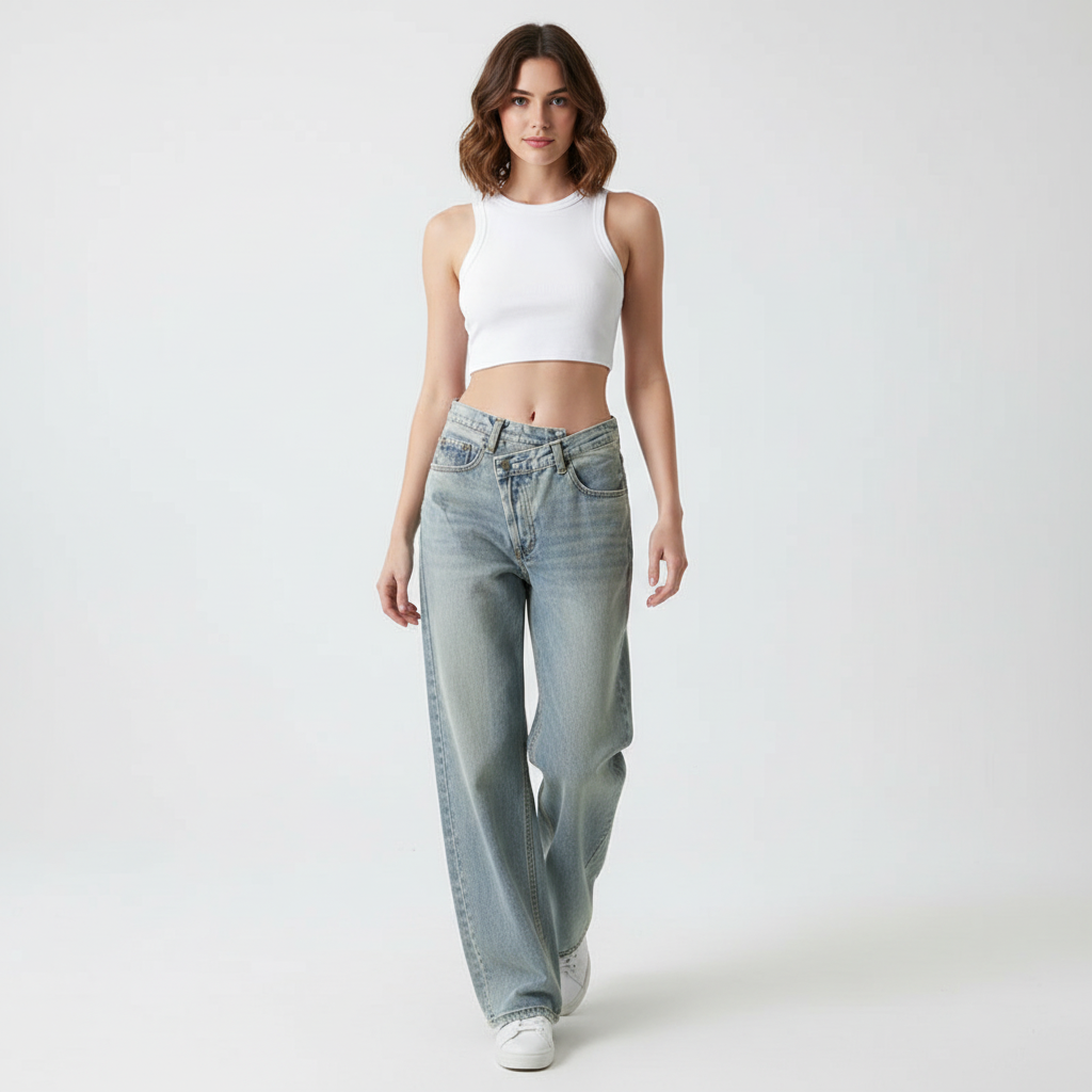 Alvera - Dames Jeans met Crossover Tailleband