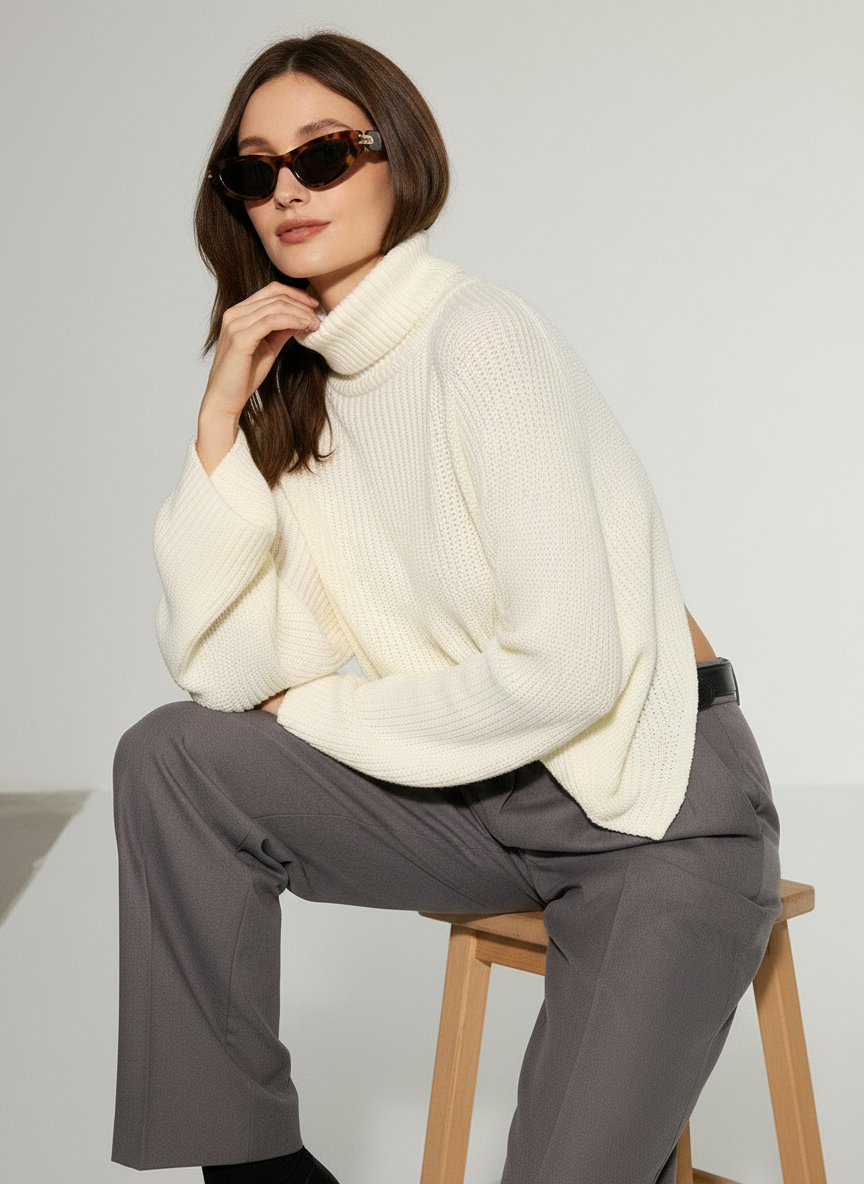 Ryleigh - Modieuze Vrouwen Open Rug & Colhals Trui