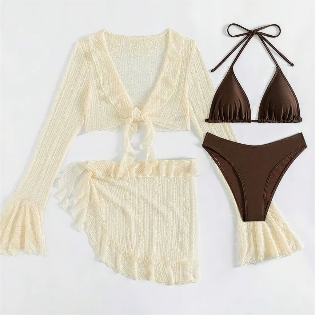 Esther - Dames Zwemkleding Set met Ruches en Doorschijnende Klokmouwhoes