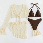 Esther - Dames Zwemkleding Set met Ruches en Doorschijnende Klokmouwhoes