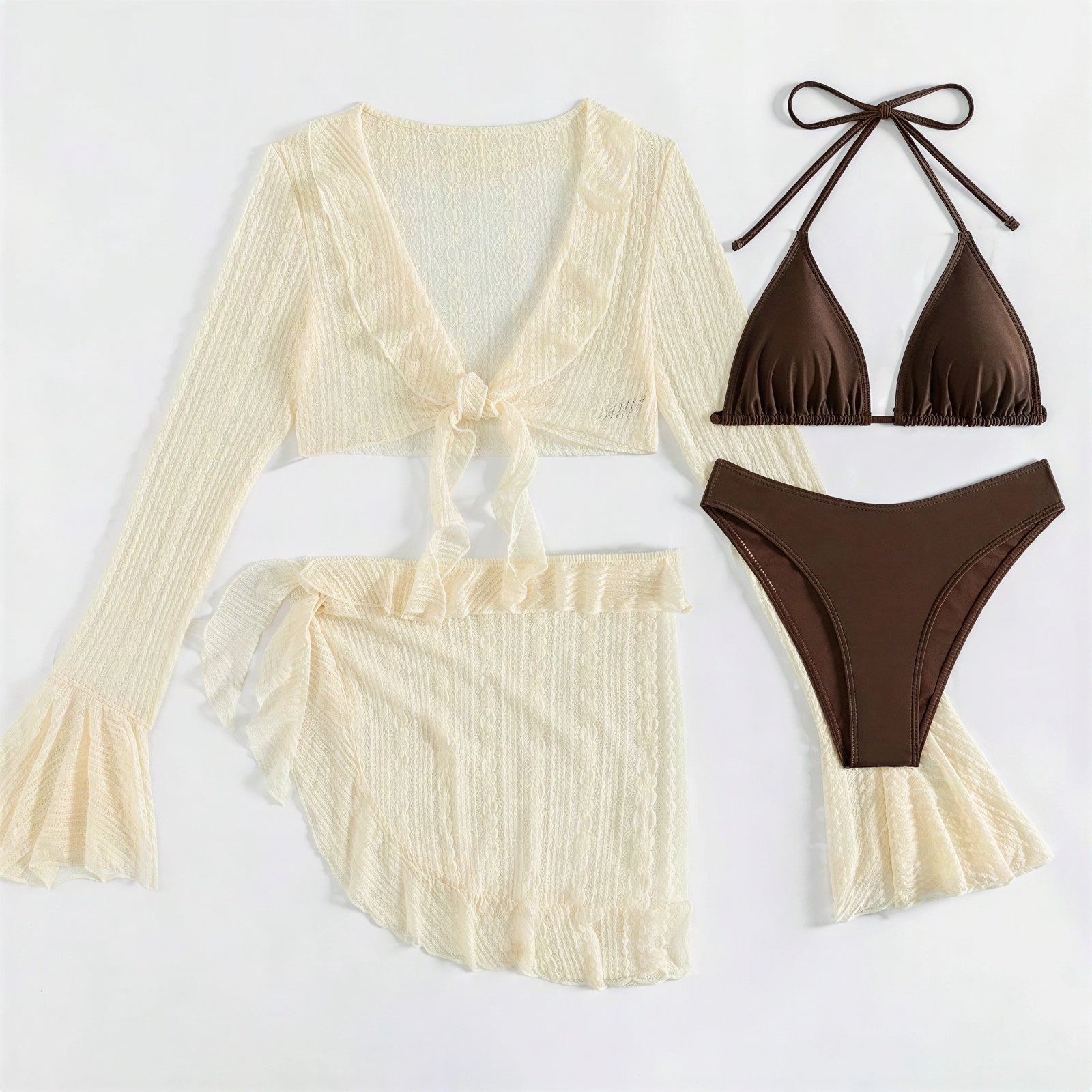 Esther - Dames Zwemkleding Set met Ruches en Doorschijnende Klokmouwhoes