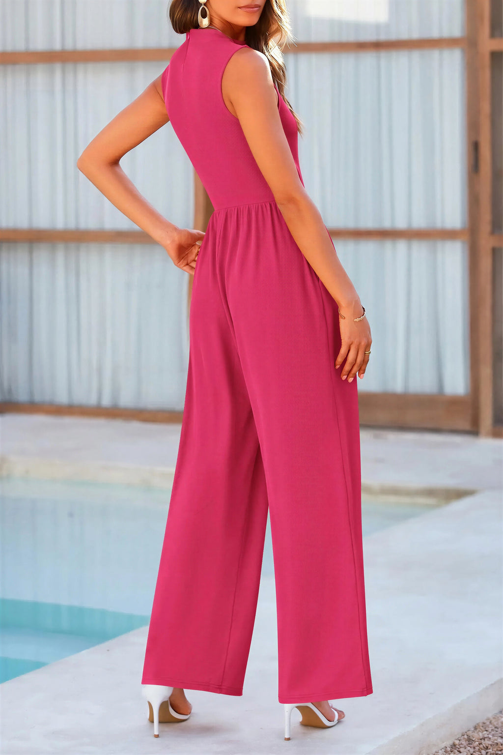 Yarely - Dames Wijde Pijpen met Elastische Taille en Zakken Jumpsuit