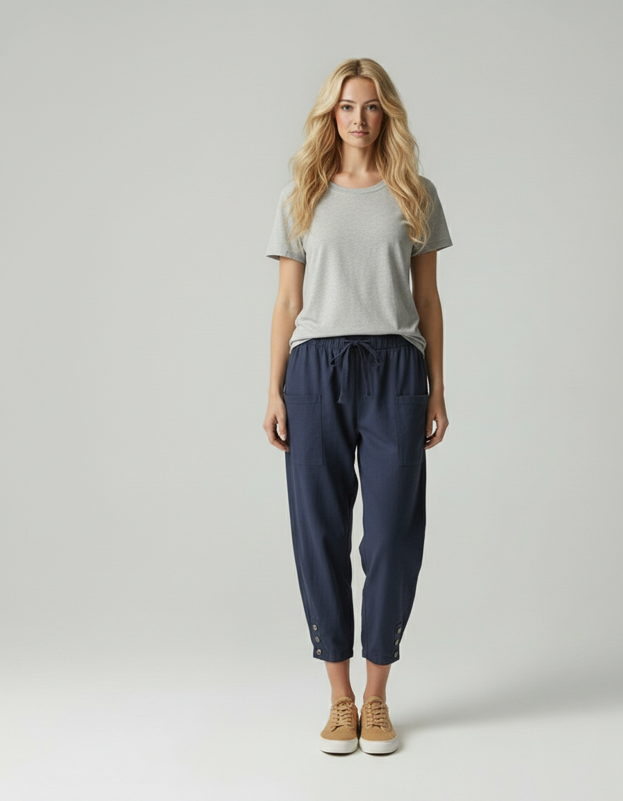 Meera - Dames knopdetail aan zoom Broek