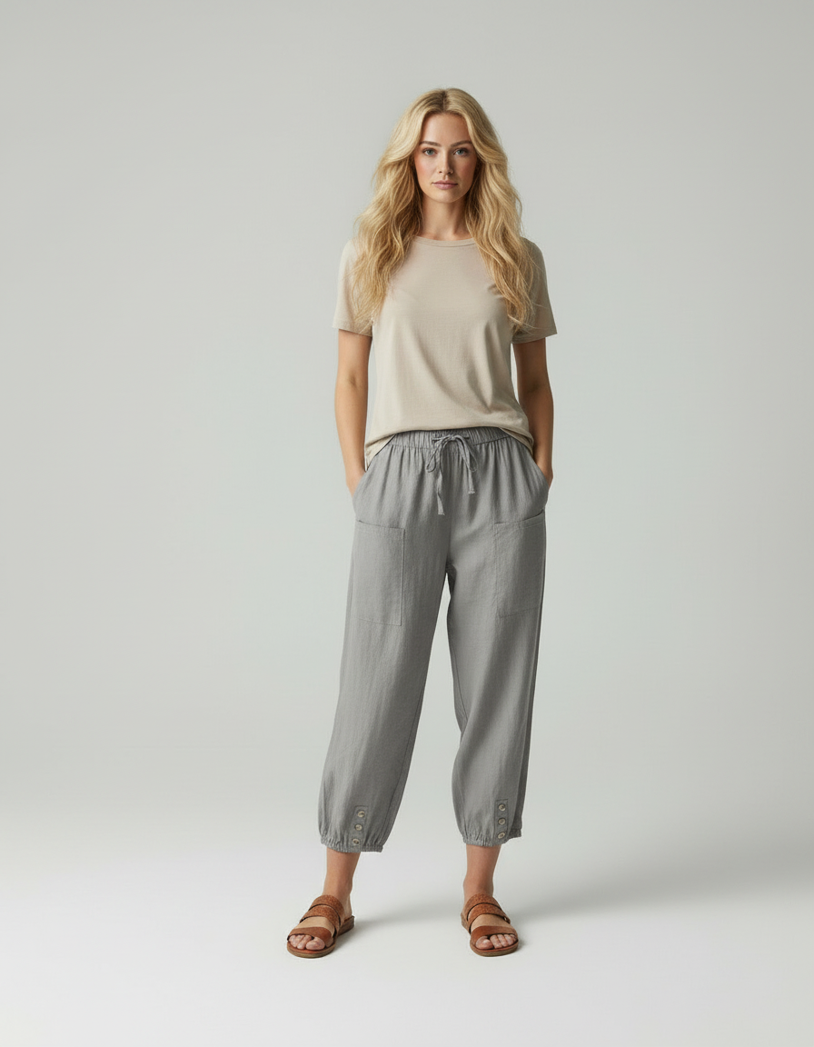 Meera - Dames knopdetail aan zoom Broek