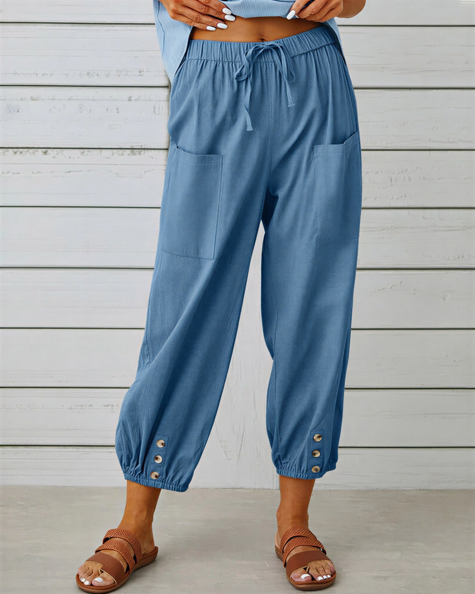 Meera - Dames knopdetail aan zoom Broek
