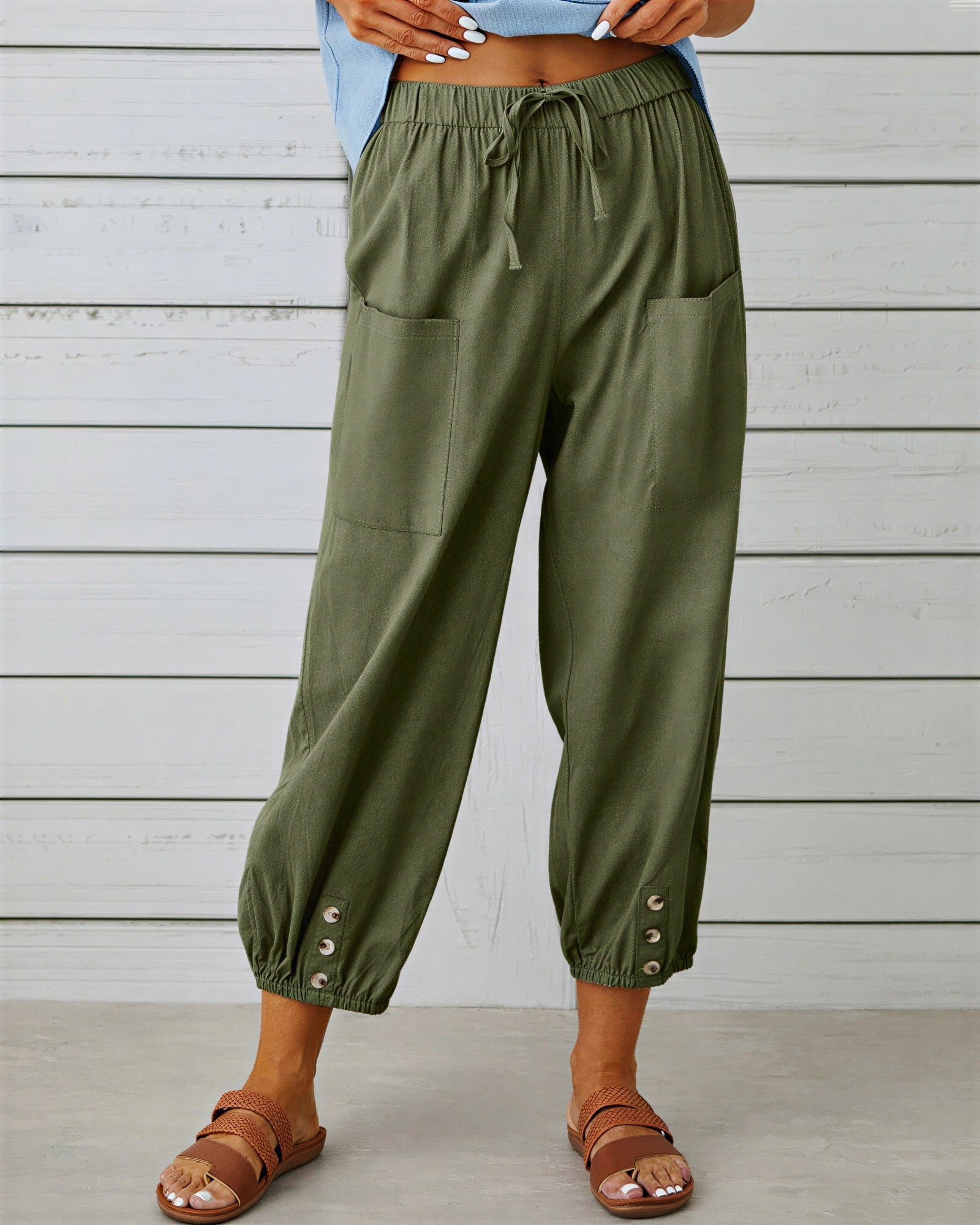 Meera - Dames knopdetail aan zoom Broek